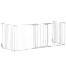 Image of Pawhut Pet Safety Gate 5 Panels Playpen Metal Fence W/ Walk through Door - White