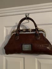 Image of Mario Valentino Ladies Brown Leather Bag With Bronze Hardware New With Tags