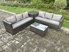 Image of Fimous Outdoor Rattan Garden Furniture Set Patio Sofa Set with Side Coffee Table