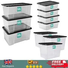 Image of Heavy Duty Clear Plastic Storage Boxes with Lids Set of 3 Stackable | 3 Sizes