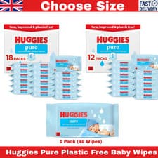 Image of HUGGIES PURE BABY WIPES 1 12 18 PACK 99% WATER FRAGRANCE FREE SENSITIVE SKIN
