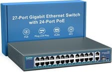 Image of 24 Port Gigabit PoE Switch Unmanaged, YuanLey 27-Port Gigabit PoE with 2 Uplink