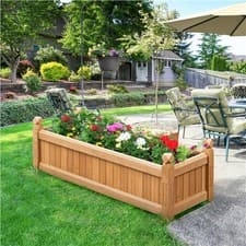 Image of Wooden Raised Garden Bed Rectangular Garden Planter, Garden Planter Box Brown