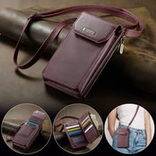 Image of Cross body phone shoulder belt clip pouch bag wallet purse leather holster case