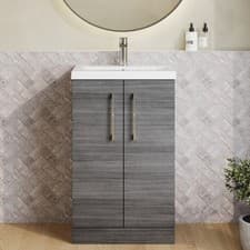 Image of Nuie Arno Floor Standing 2-Door Vanity Unit & Basin-1 500mm Anthracite Woodgrain