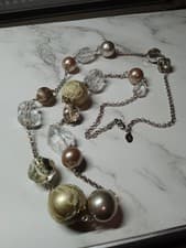 Image of Accessorize Women's Long Gold Tone Pearl And Acrylic Beaded Necklace