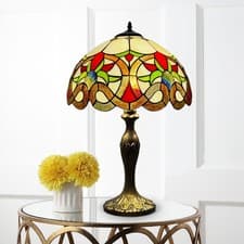 Image of Tiffany Style Table Lamp 16" Big Shade with 2x E27 Bulb Holders Lampbase UK Home