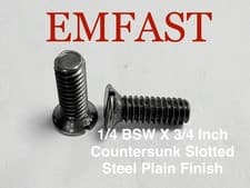 Image of 1/4 bsw x 3/4 inch long countersunk slotted flat head machine screw steel slot