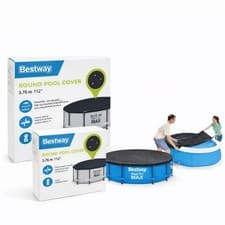 Image of Bestway Round Pool Cover 10ft 12ft Steel Frame Fast Set Swimming Pools Black