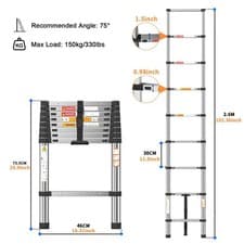 Image of 2.6/3.2/3.8/4.4/5M Steel Folding Telescopic Extendable Ladder Ladders Workshop