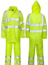 Image of Hi Vis Waterproof Rain Suit Jacket Trousers Reflective Workwear Set EN ISO 20471