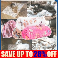 Image of Large Pet Blanket Warm Rest Bed Mat Paw Print Dog&Cats Puppy Fleece Soft Cushion