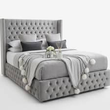 Image of Chesterfield Winged Bed Frame Plush Velvet Upholstered Gas Lift Storage Double