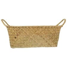 Image of Grass Woven Container Double Handle Woven Basket Multi-use Sundries Storage