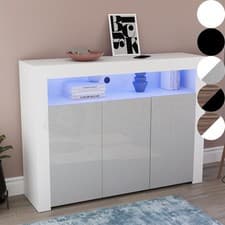 Image of LED Sideboard High Gloss Buffet Cupboard Display Cabinet TV Unit Stand 2 3 Doors
