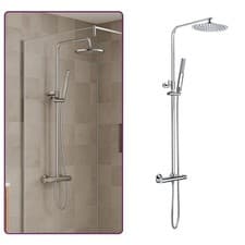 Image of Thermostatic Exposed Shower Chrome Twin Head Round Valve Control Mixer Set