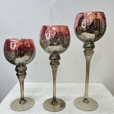 Image of Set of 3 Glass Candle Holder Stands 12” 14” 16” Decorative Table Centerpiece