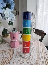 Image of Bialetti Moka Porcelain 6 Stackable Espresso Cups coffee Shots 60ml space saver
