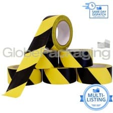 Image of STRONG VINYL PVC HAZARD WARNING TAPE YELLOW / BLACK STRIPE 50mm x 33M ALL QTY'S