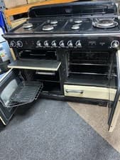 Image of Rangemaster Classic Deluxe 110 gas Range Cooker - Cream with  Chrome Trim