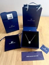 Image of Swarovski Rectangular Crystal Pendant Necklace Silver Cable Chain 5614933