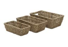 Image of JVL Seagrass Storage Baskets Set 3 Rectangular Woven Wicker Hamper Home Storage
