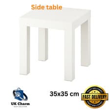 Image of Small 2 Tier White Matt Finish Side Table with Shelf Bedroom Coffee End Table