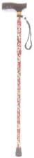 Image of NRS Lightweight Folding Red Floral Walking Stick with Wooden Handle