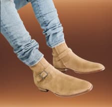 Image of Handmade Mens Beige color suede side zip ankle boots, Classic rocker style boots