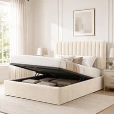 Image of Low Profile Ottoman Storage bed Frame Upholstered Plush Velvet - Lined Headboard