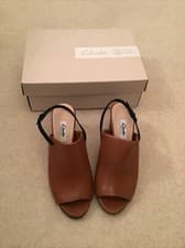 Image of Clarks Amali Groove Tan Leather  Slingback Heeled Sandals Size 5 - new