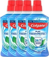 Image of Colgate Plax Mouthwash, Cool Mint Mouthwash with 24/7* 500 ml (Pack of 4)