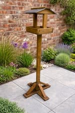 Image of Tall Wooden Bird Table Garden Bird Feeder House Slate Roof Heavy Duty 160cm High