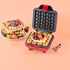 Image of Heat & Eat Red Square Waffle Maker Perfect Compact Appliance For Any Home