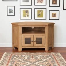 Image of Corner TV Cabinet Stand Unit Glass Doors Dorset Country Solid Oak Assembled