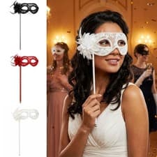 Image of Stick Side Flower Handheld Masquerade Masks Mardi Gras Masks Party Makeup Ball