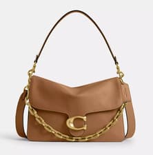 Image of COACH Chain Tabby Leather Shoulder Bag in Honey Brown – NEW + Unused RRP: £495