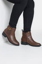 Image of Wide & Extra Wide Fit Buckle Faux Leather Ankle Boots