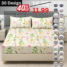 Image of 3PCS Fitted Sheet OR Flat Sheet Set Printed Soft Floral Single Double King Size