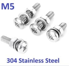 Image of 4 pc Set M5 Silver Screws Nut Bolt Washer Phillips Cross Recessed Pan Head T72