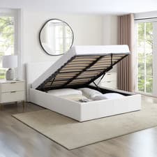 Image of Double Bed 4FT6 Ottoman White Faux Leather Gas Lift Storage Frame LUNA