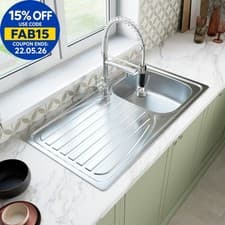 Image of Stainless Steel Single Bowl Inset Kitchen Sink Left Hand Modern Drainer Wastes
