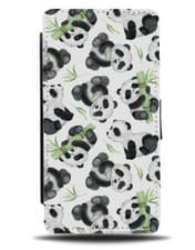 Image of Pandas Flip Wallet Case Panda Bears Animal Black and White Green Bamboo BE65