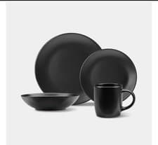Image of VonShef 16 Piece Dinner Set – Matte Black – Plates Bowls Mugs – Gift Box