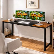 Image of Computer Desk 160cm Large Workstation Office Table Industrial Metal Wood Frame