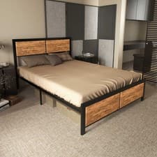 Image of HOMCOM Double Size Bed Frame Steel Bed Base with Headboard 142 x 195cm Brown