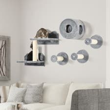 Image of Cat Wall Furniture Wall-Mounted Cat Tree Perch House Scratching Post 5 Pcs Grey