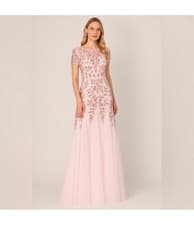 Image of Adrianna Papell Blush Pink Beaded Gown NWT Beaded Formal SZ 10 GALA Modest MOB 