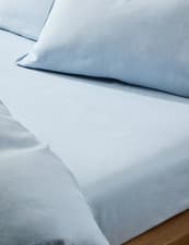 Image of M&S Pure Linen Super King Size Extra Deep Fitted Sheet BNIP Chambray Blue