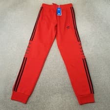 Image of Adidas Mens Tracksuit Bottoms Small Red Firebird Originals Fleece Joggers Pants